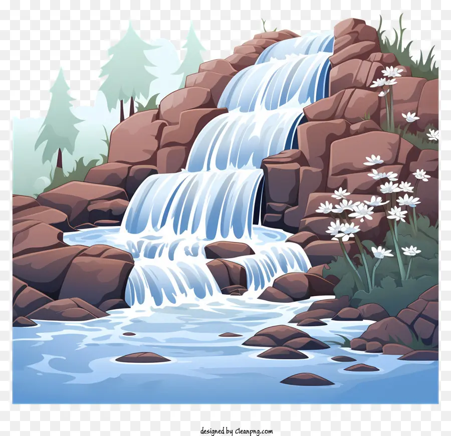 Cascade De Style Doodle，Chute D'eau PNG