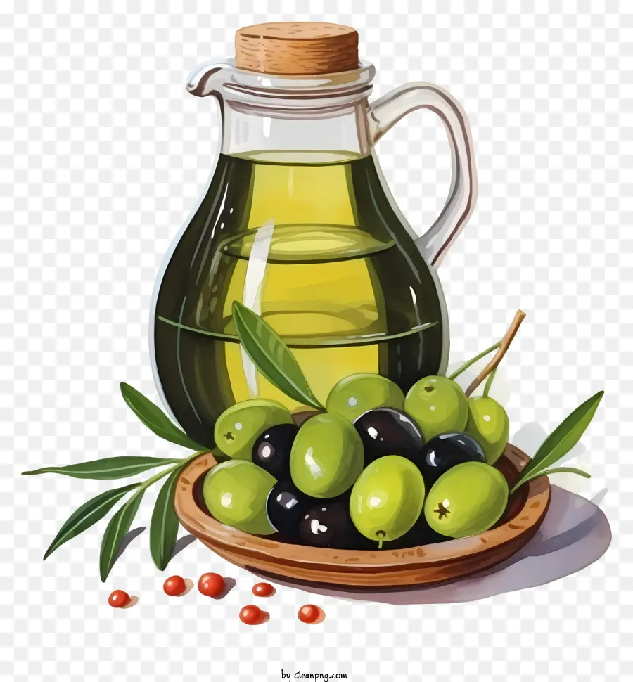 Olives Vertes Aquarelles Dans Le Pot，Olives PNG