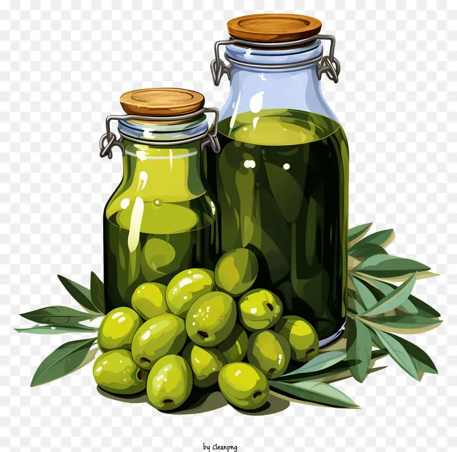 Sketch Style Olives Vertes En Pot，L'huile D'olive PNG