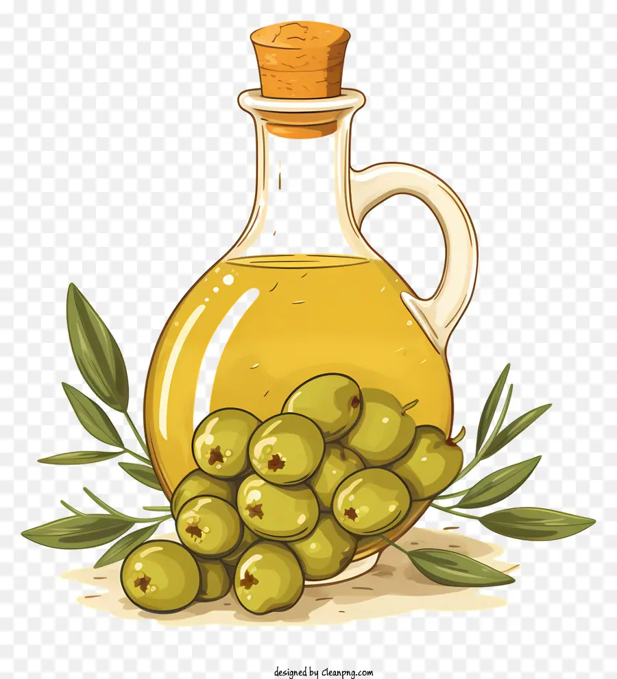 Huile D'olive De Style Doodle，Bouteille D'huile D'olive PNG