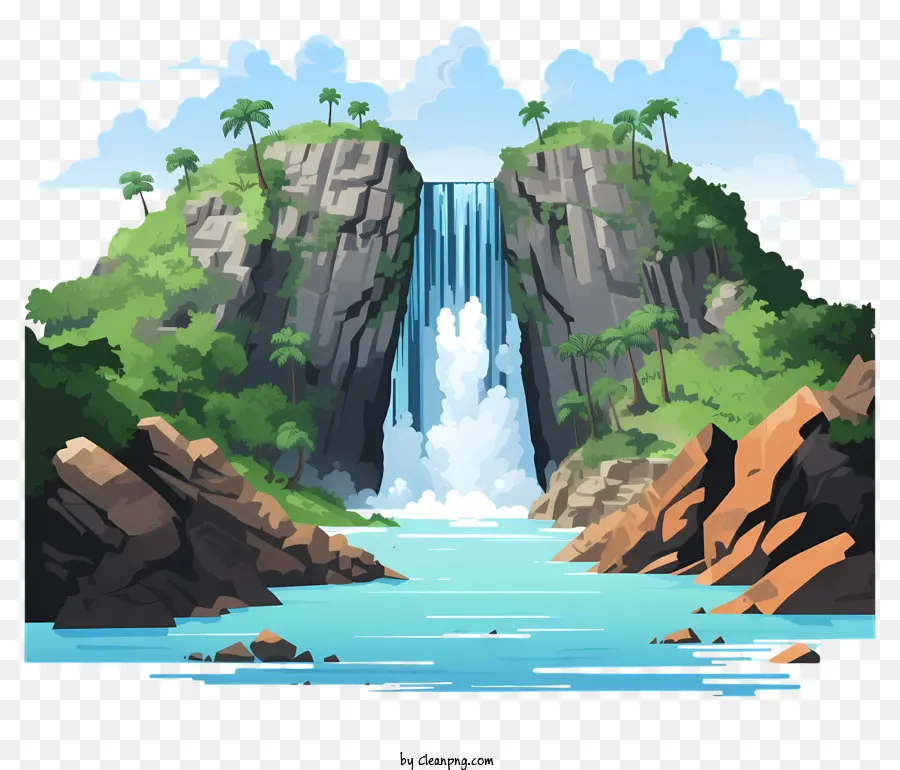 Cascade Dessinée à La Main，Chute D'eau PNG