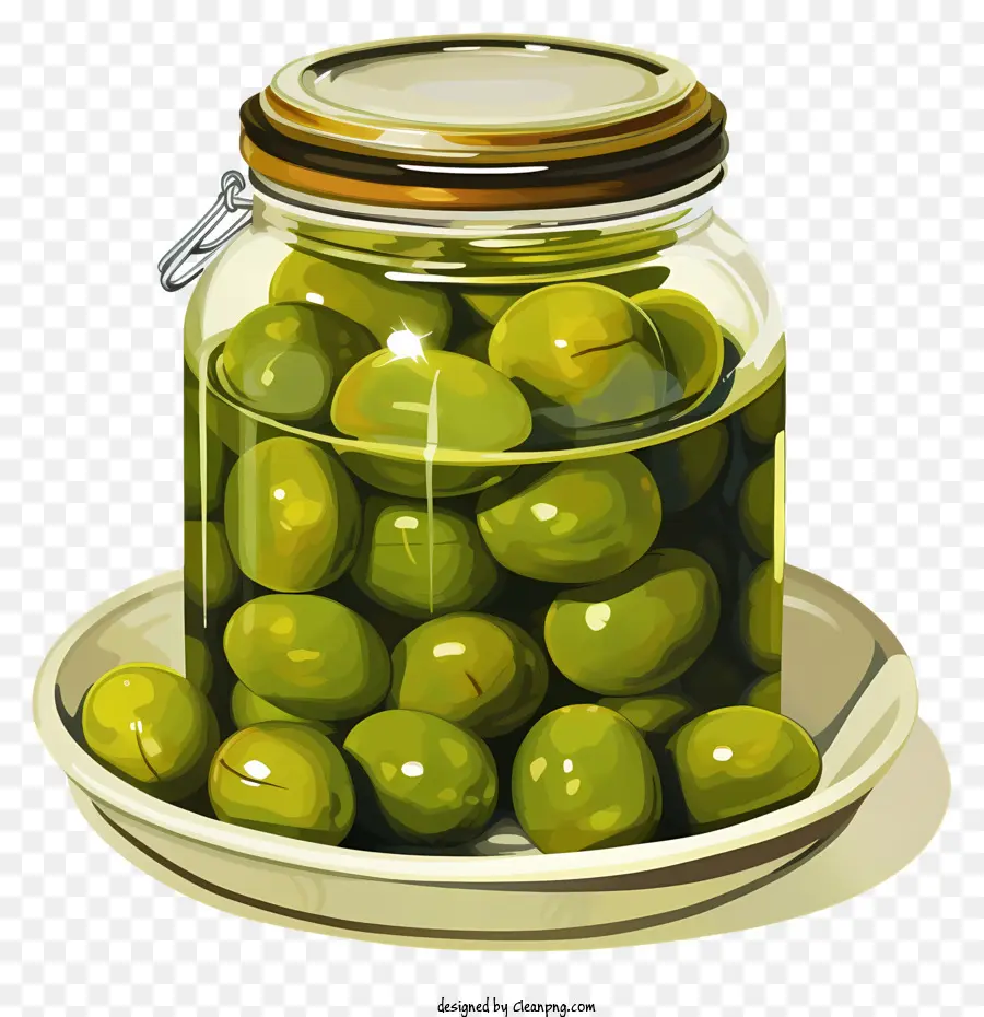 Olives Vertes Aquarelles Dans Le Pot，Olives Vertes PNG