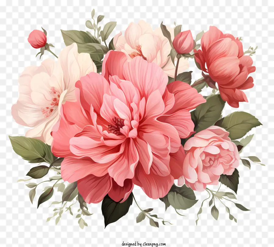 Fleur Rose De Style Sketch，Bouquet De Mots Clés PNG