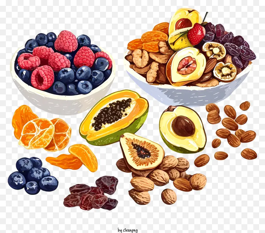 Mélange De Fruits Secs Et De Noix Dessinés à La Main，Fruits Secs PNG