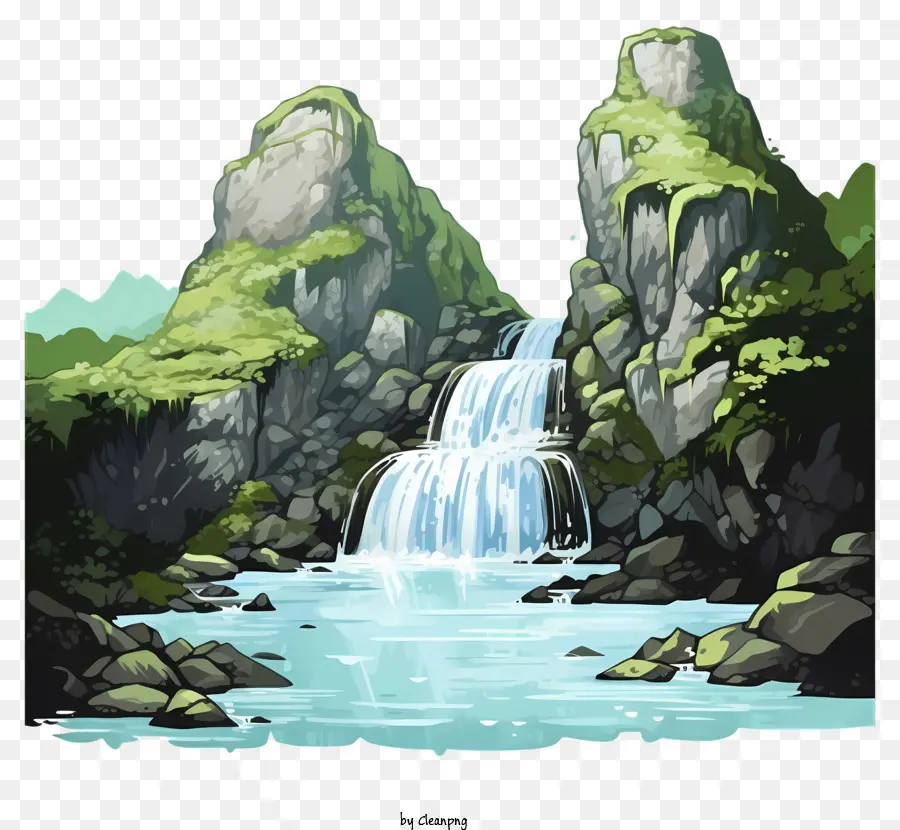 Sketch Style Waterfall，Chute D'eau PNG