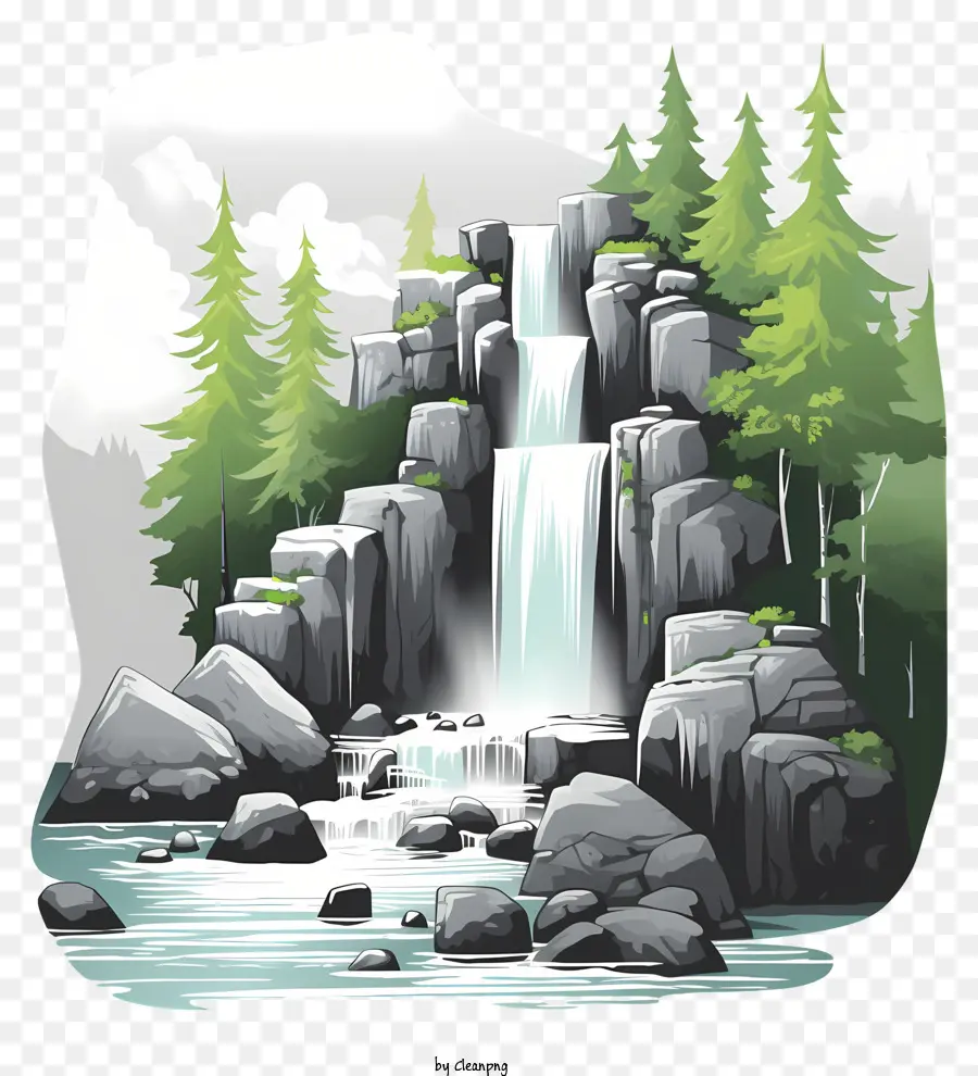 Sketch Style Waterfall，Chute D'eau PNG