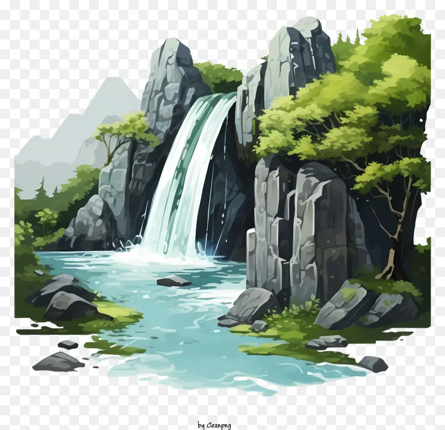 Aquarelle Cascade，Chute D'eau PNG