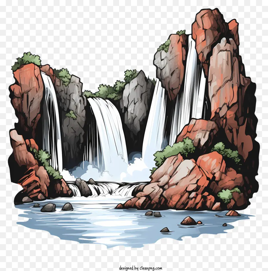 Sketch Style Waterfall，Falaise Rocheuse PNG