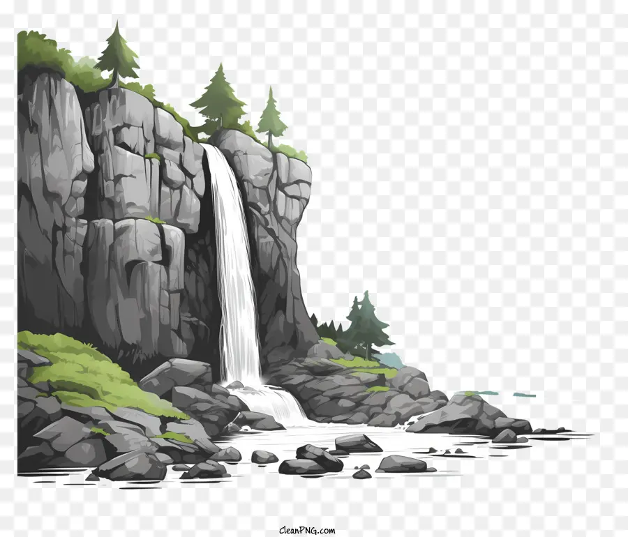 Sketch Style Waterfall，Chute D'eau PNG