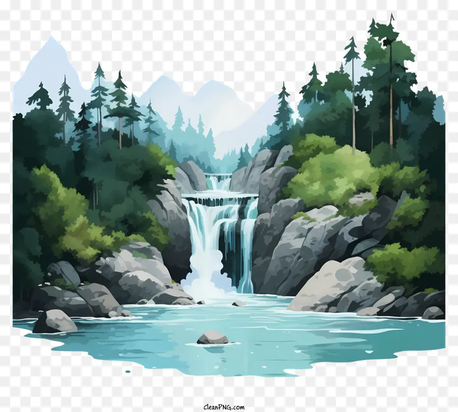 Aquarelle Cascade，Rivière PNG