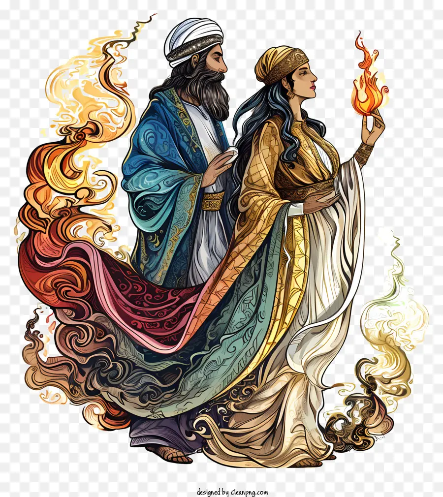 Isra Et Mi'raj，Couple Avec Le Feu PNG