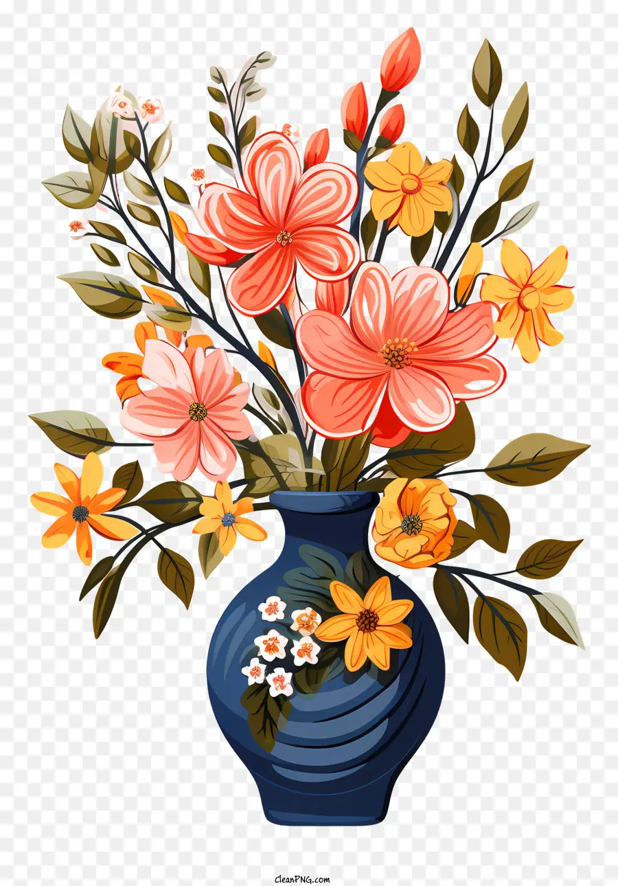 Fleur De Style Doodle En Vase，Vase Bleu PNG