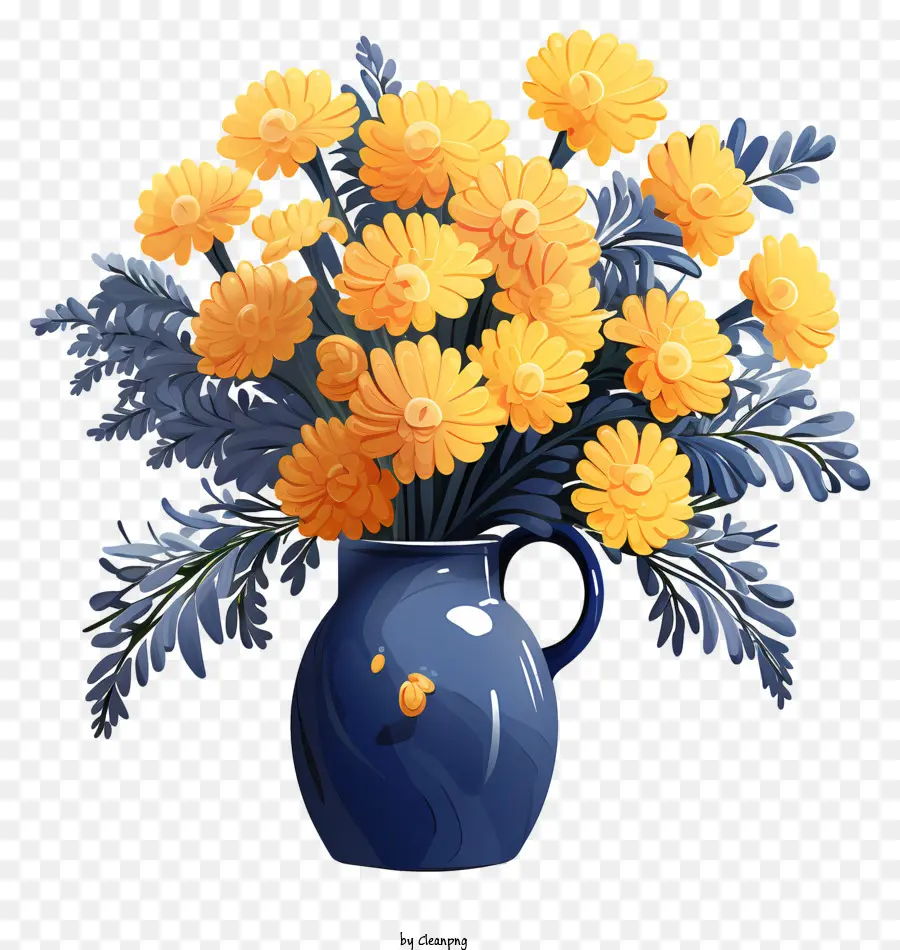 Fleur Plate En Vase，Fleurs Jaunes PNG