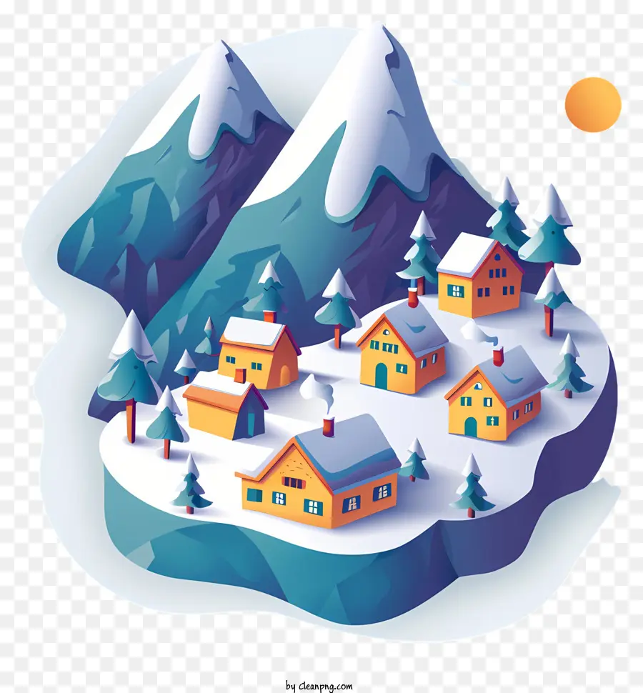 Village De Montagne D'hiver，Le Village D'hiver PNG