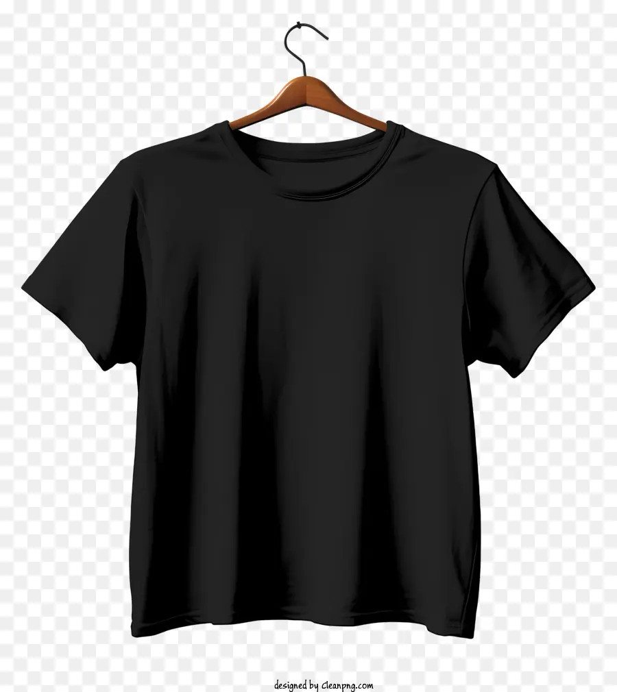 T Shirt Noir à Style Plat Sur Le Cintre En Tissu，T Shirt Noir PNG