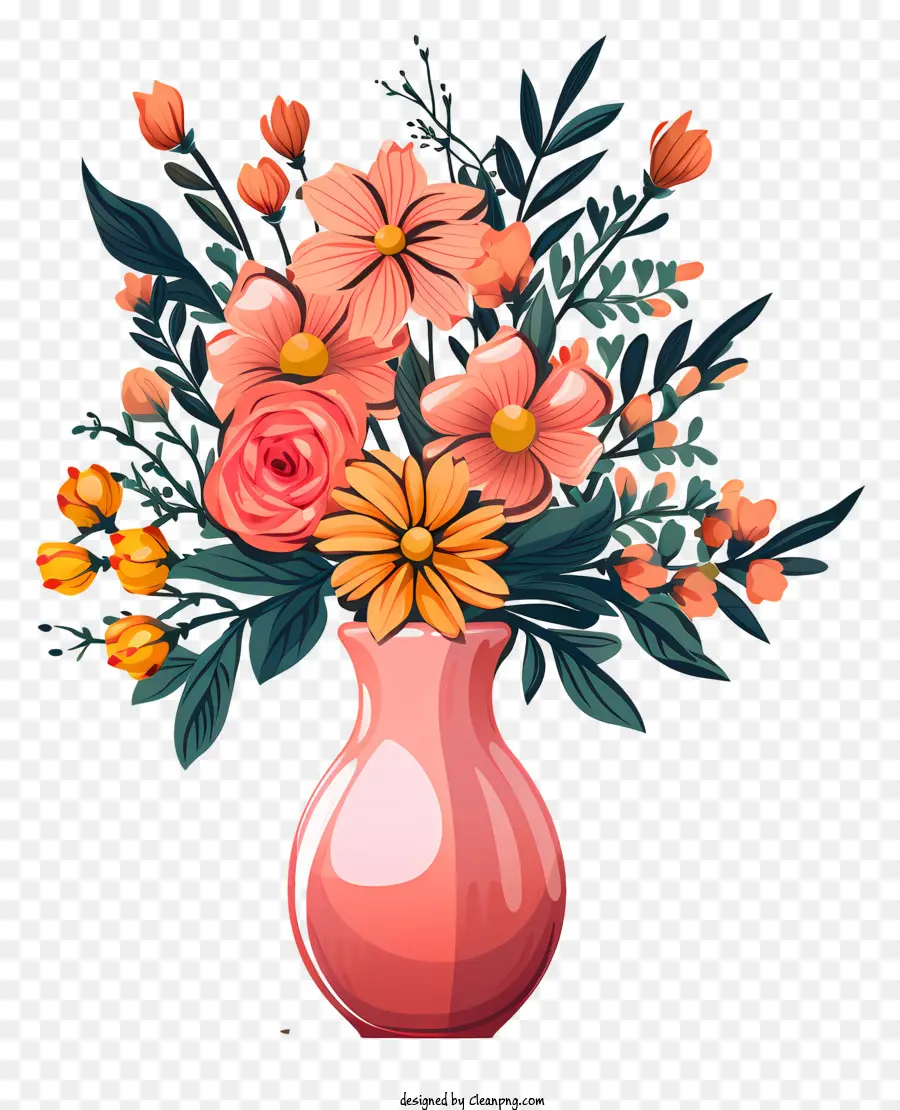Fleur De Style Doodle En Vase，Rose Vase PNG