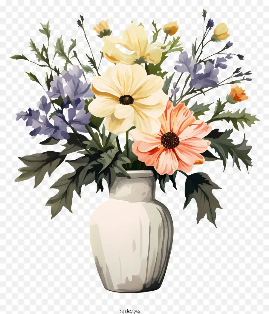 Fleur De Style Croquis En Vase，Peinture PNG