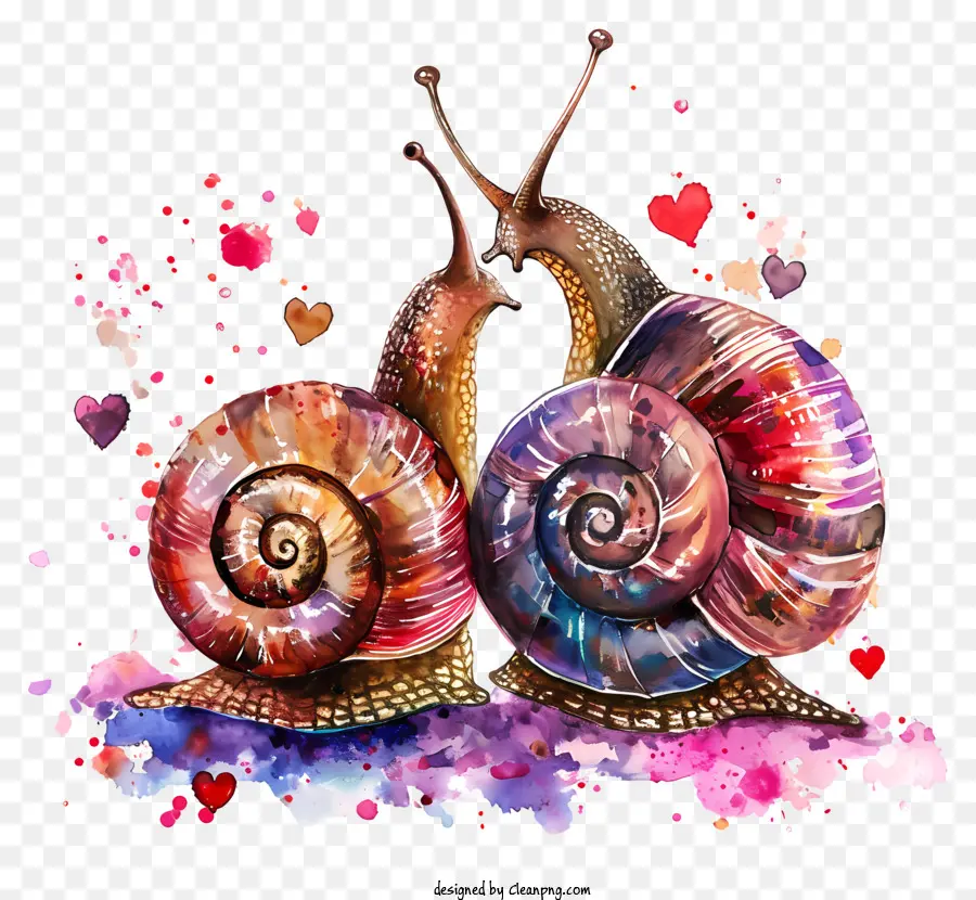 Escargots De La Saint Valentin，Peinture à L'aquarelle PNG