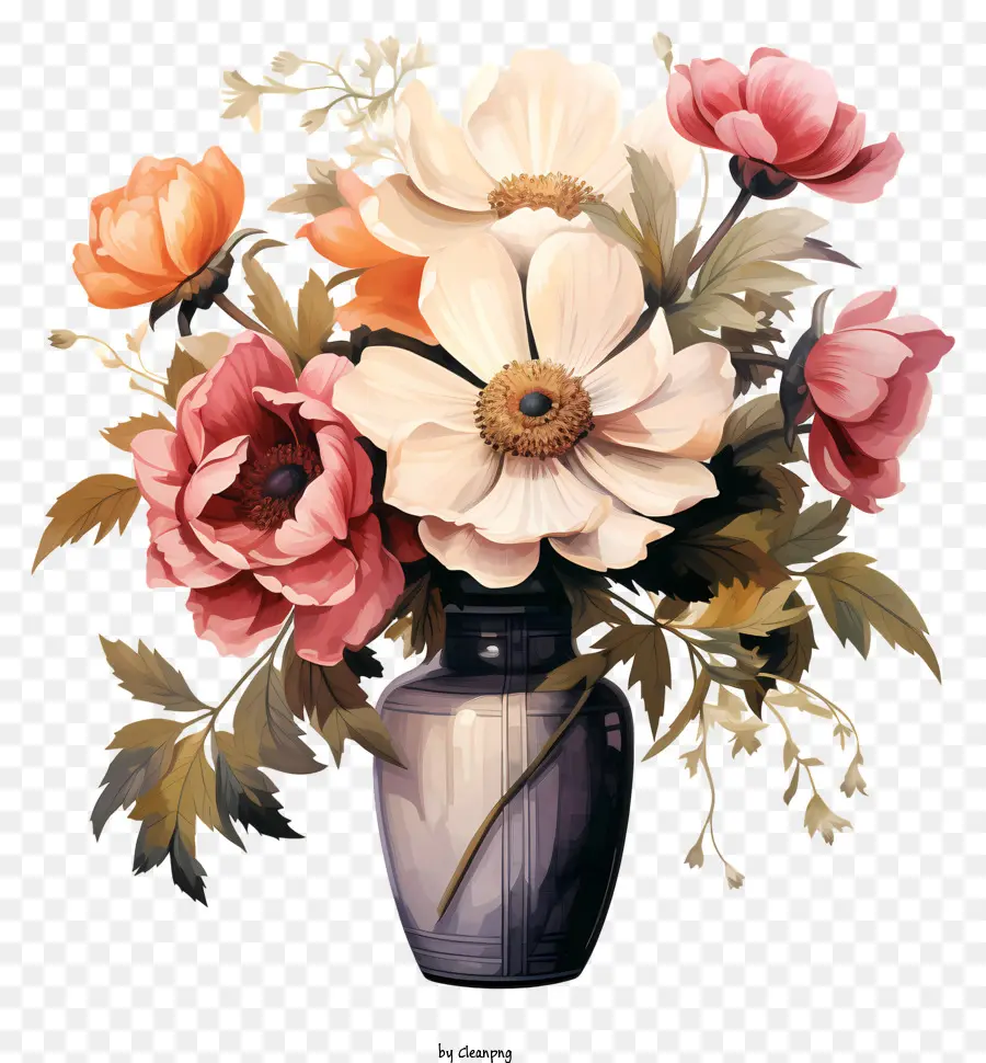 Fleur Dessinée à La Main Dans Le Vase，Arrangement De Fleurs PNG