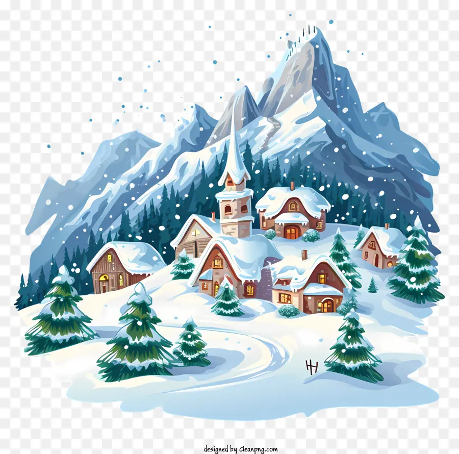 Village De Montagne D'hiver，Scène D'hiver PNG