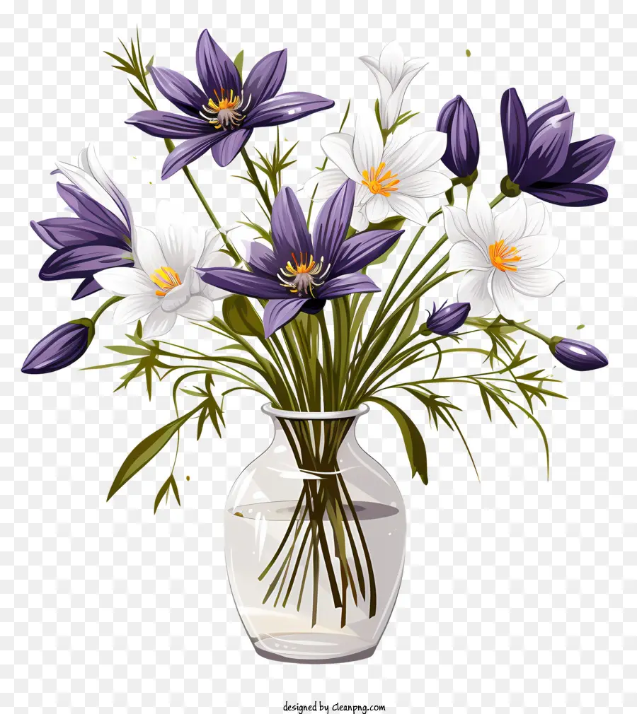 Fleur De Style Croquis En Vase，Vase En Verre PNG