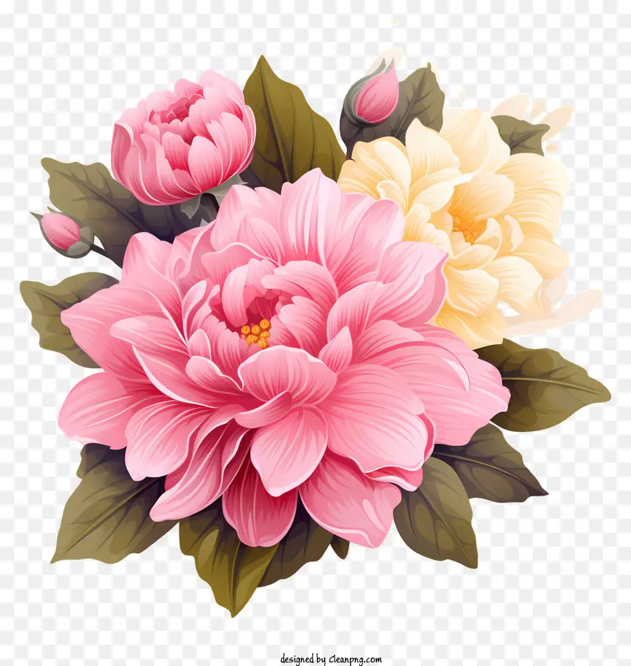 Fleur Rose Dessinée à La Main，Fleurs De Pivoine PNG