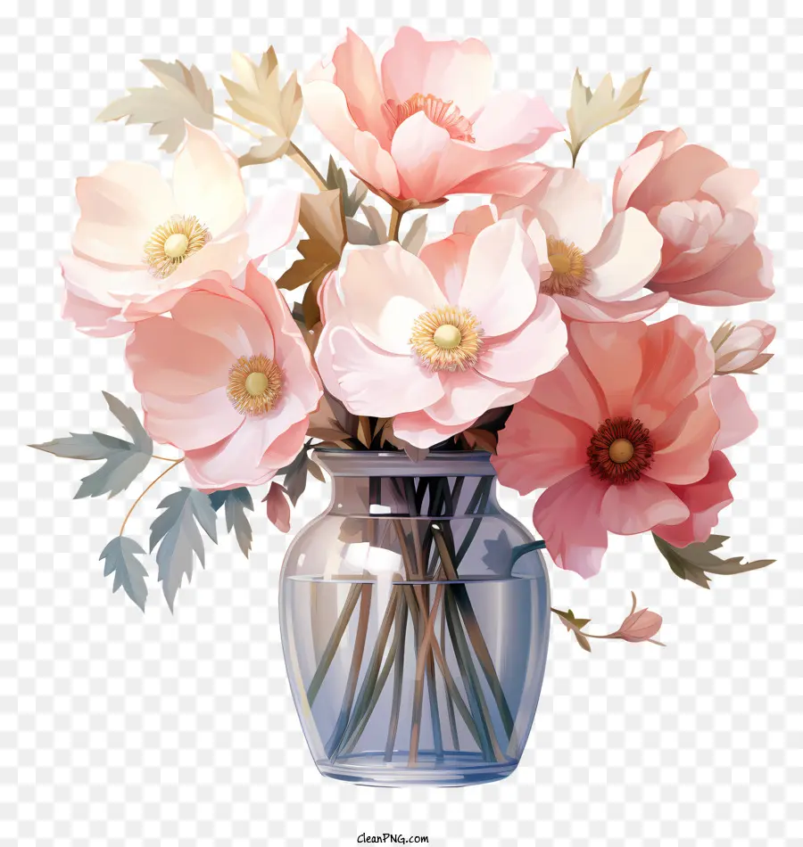 Fleur Pastel En Vase，Fleurs Roses PNG