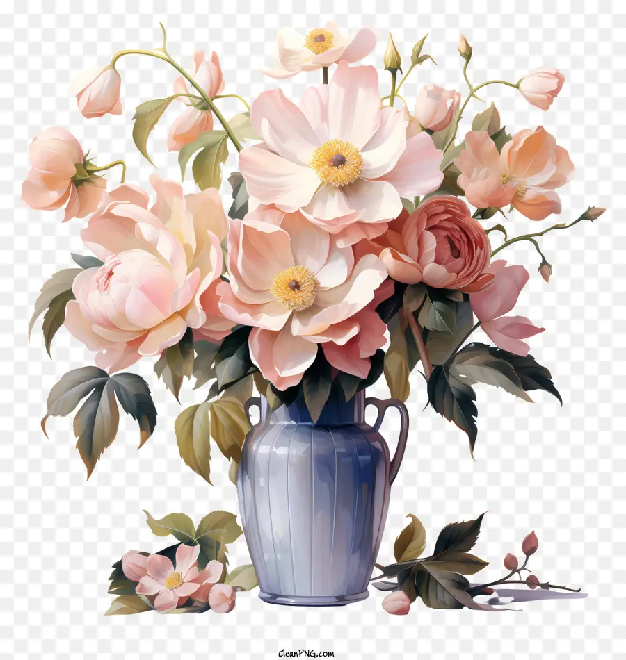 Fleur Pastel En Vase，Fleurs Roses Et Blanches PNG