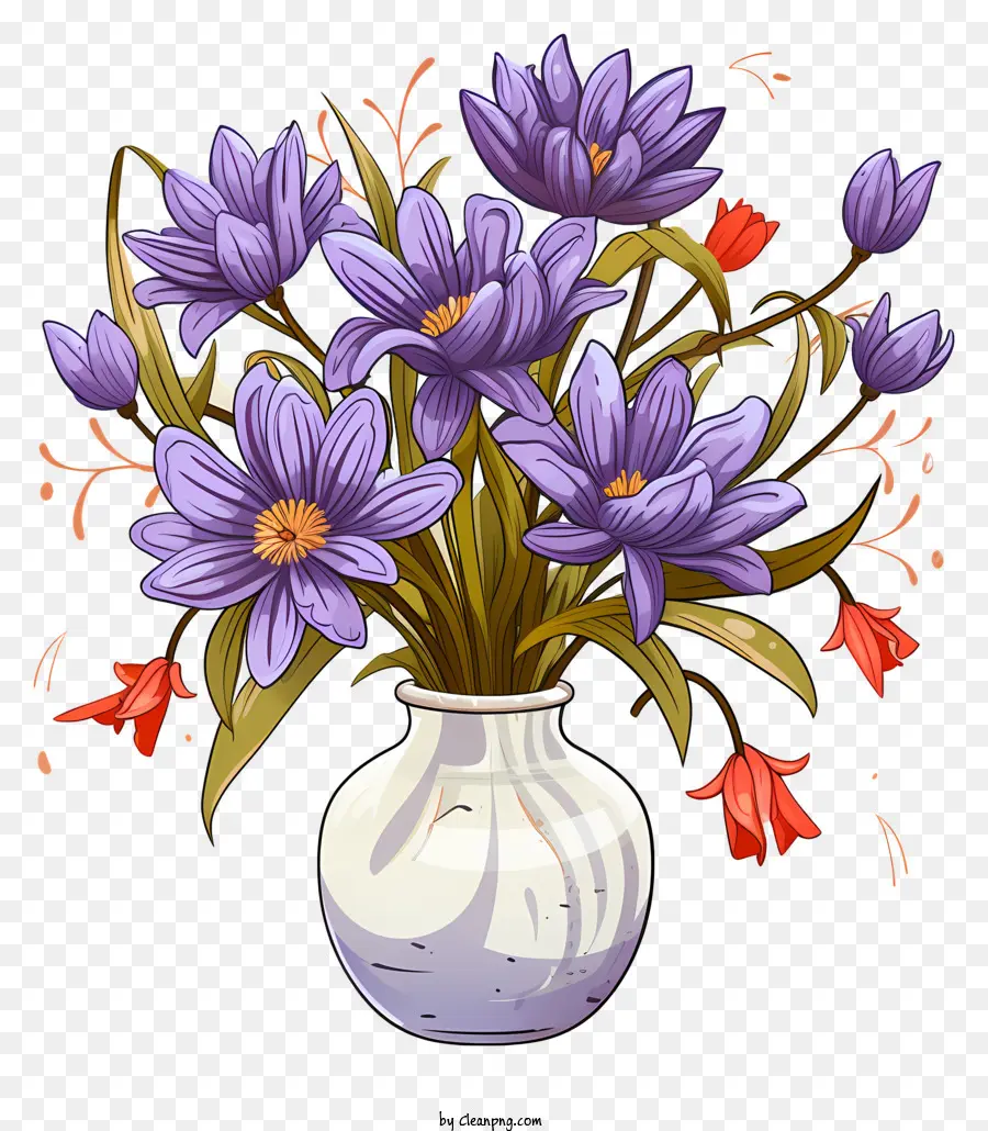 Fleur De Style Croquis En Vase，Fleurs Pourpres PNG