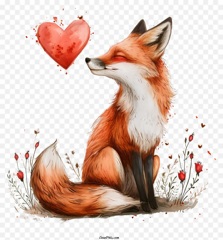 Valentine Fox，Fleur En Forme De Coeur Rouge PNG