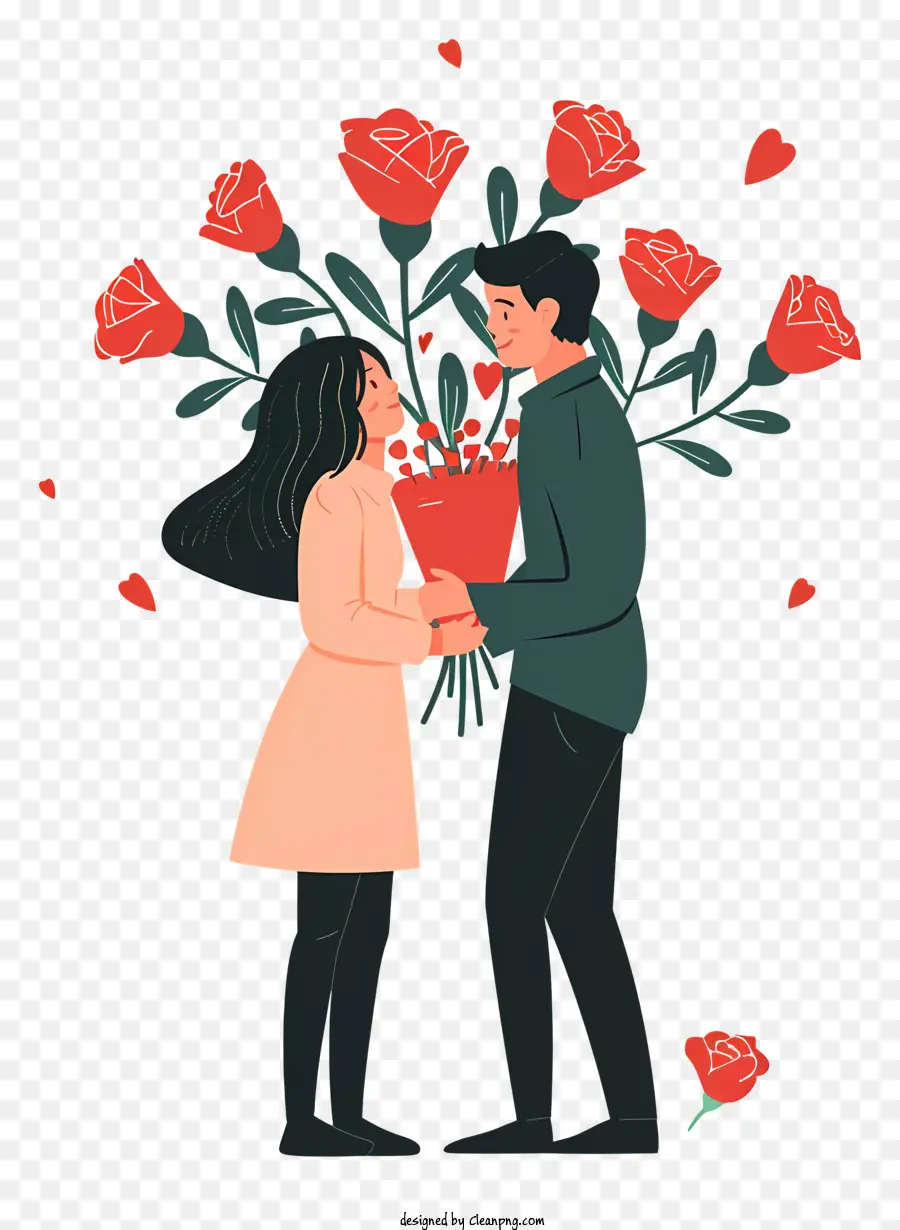 Livraison De Fleurs，Couple Avec Des Roses PNG