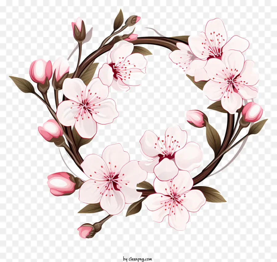 Sketch Style Branch Cherry Blossom，Couronne De Fleurs De Cerisier PNG