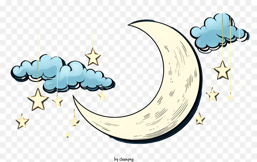 Sketch Style Moon And Star，Croissant De Lune PNG