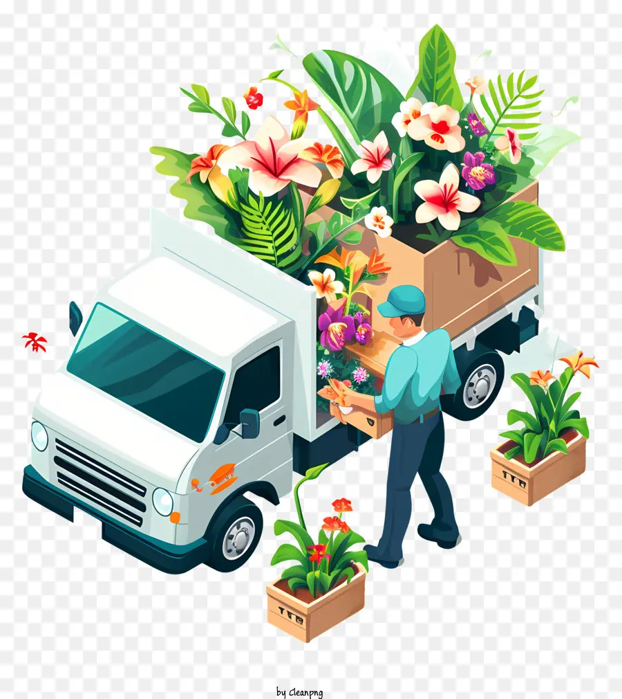 Livraison De Fleurs，Camion De Livraison De Fleurs PNG