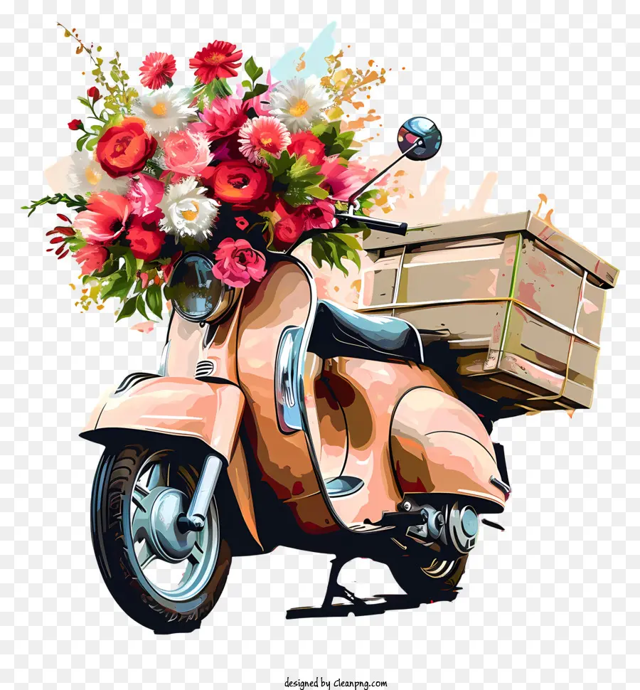 Livraison De Fleurs，Scooter Avec Des Fleurs PNG