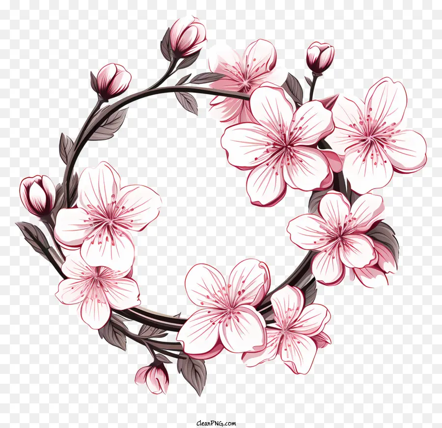 Sketch Style Branch Cherry Blossom，Couronne De Fleurs Sakura PNG