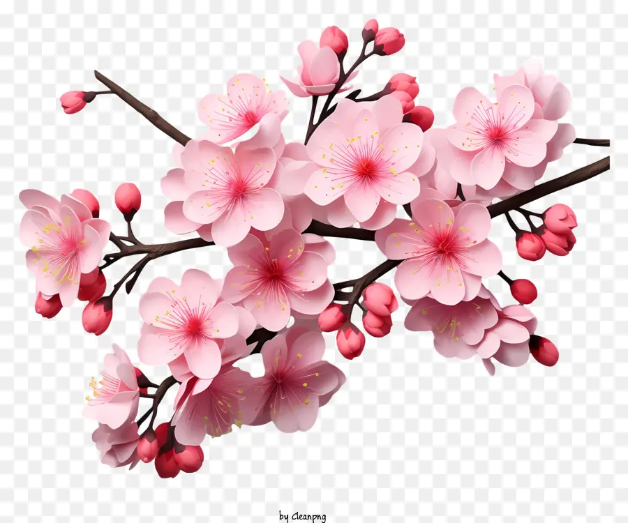 Branche De Cerisier De Style 3d Réaliste Fleur，Fleurs De Cerisier PNG