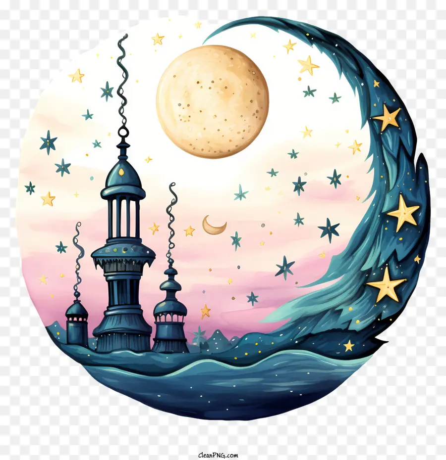 Lune Et étoiles Dessinées à La Main，Peinture De Ciel Nocturne PNG