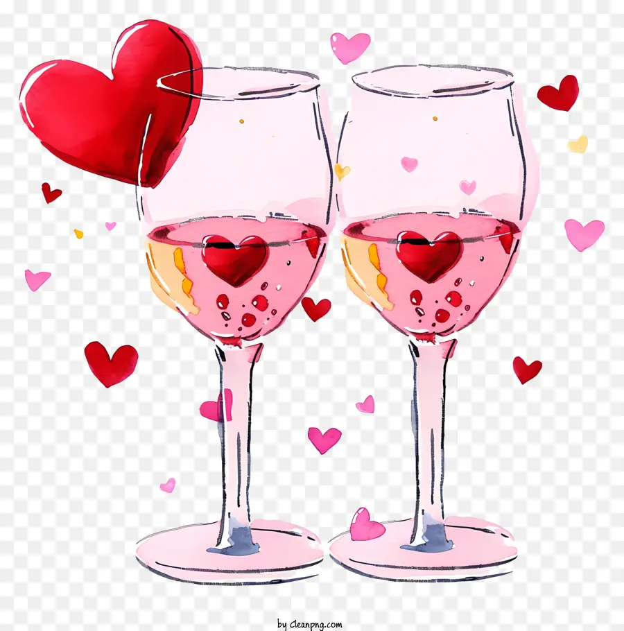 Verres à Vin Aquarelle Saint Valentin，Verres à Vin PNG