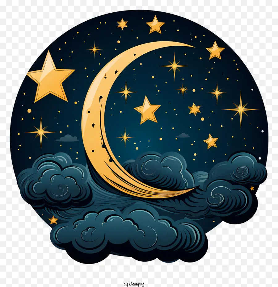Lune Plate Et étoile，Ciel De Nuit PNG