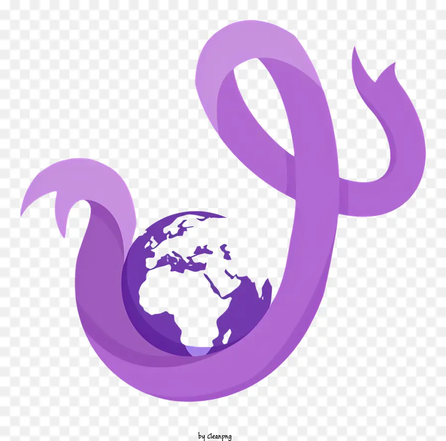 Journée Mondiale Contre Le Cancer，Ruban Violet Avec Globe PNG