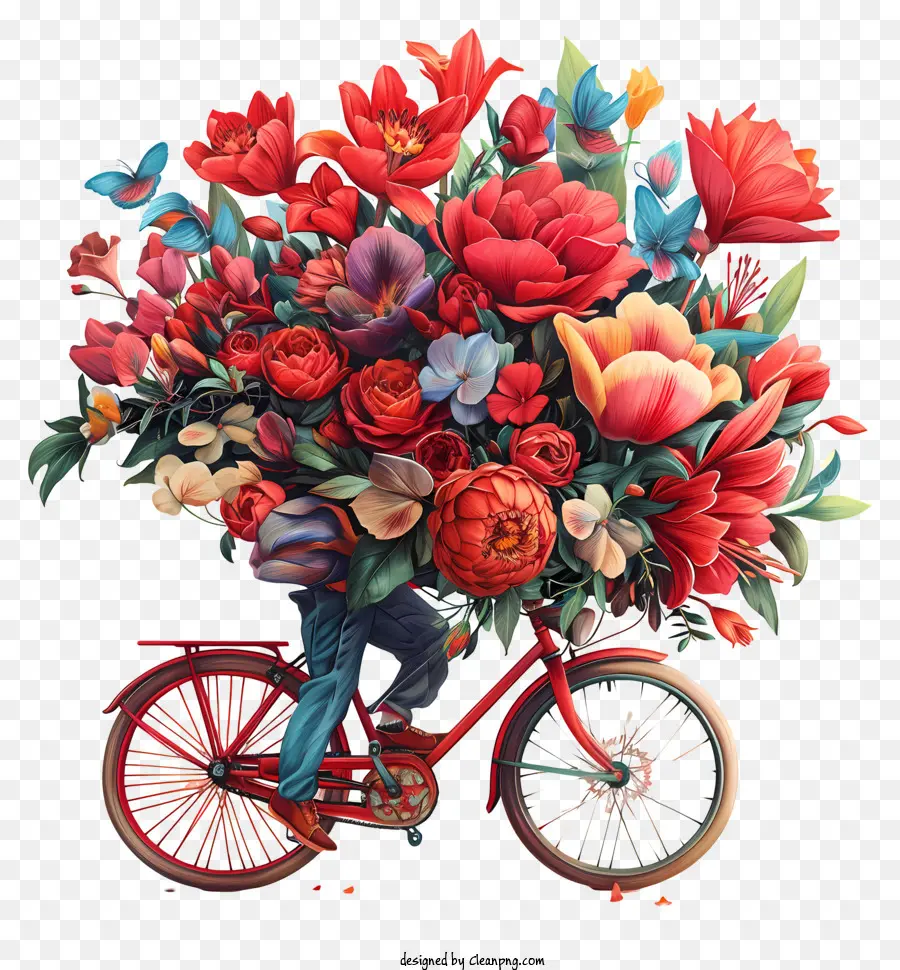 Livraison Pour La Saint Valentin，Vélo Avec Des Fleurs PNG