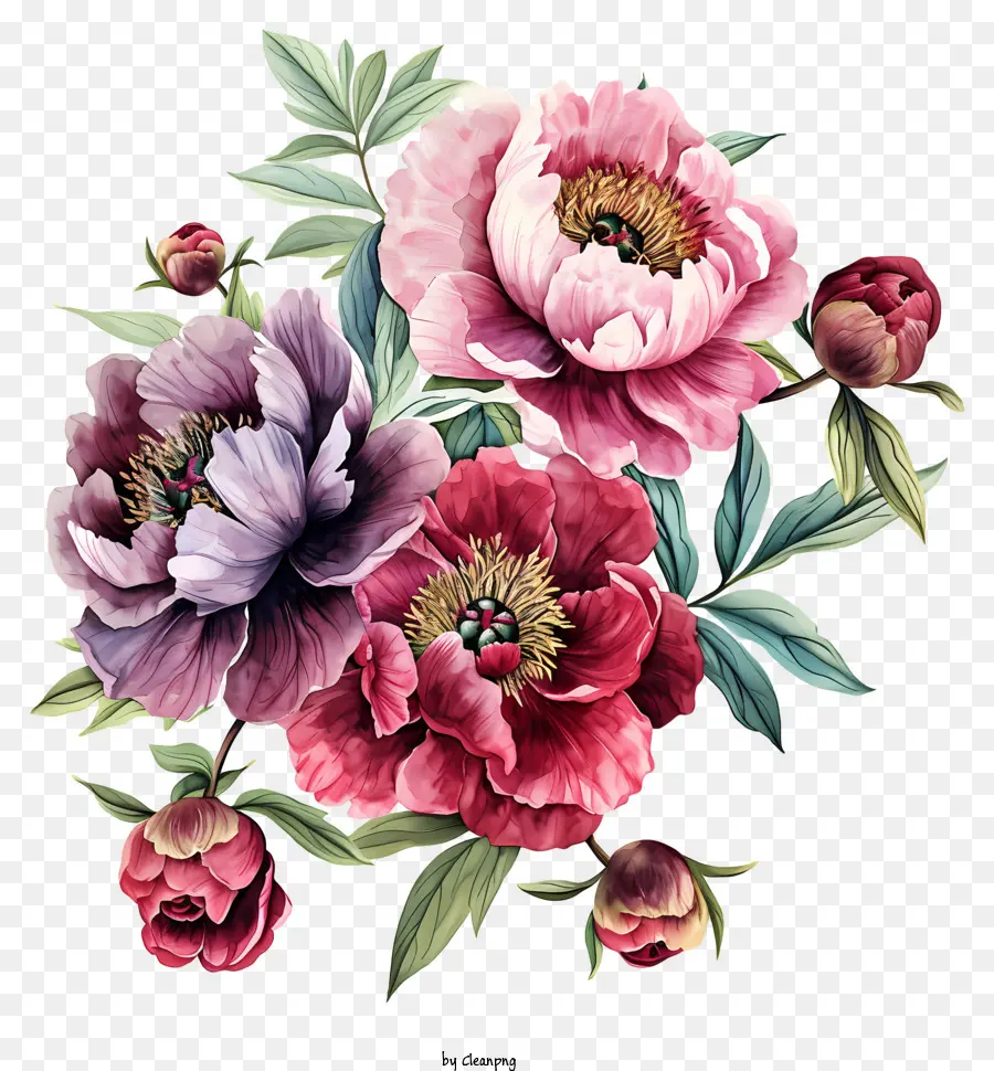 Arrangement Floral De Pivoine，Avec Une Variété De Rose PNG