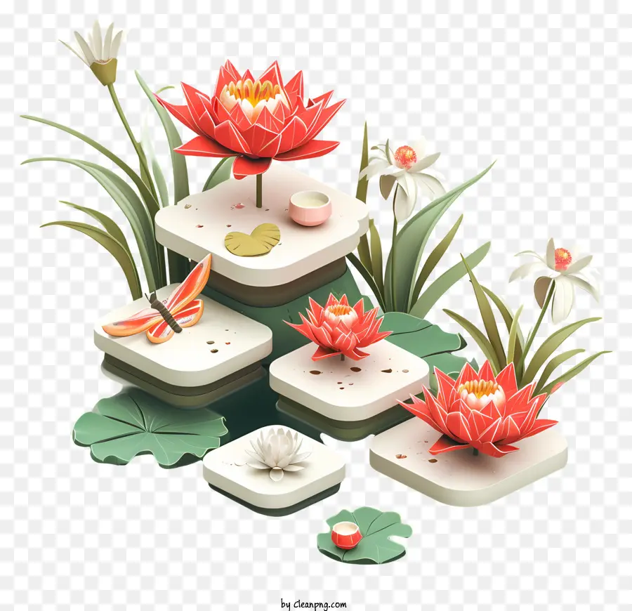 Arrangement Floral Zen，Image De Lis D'eau PNG