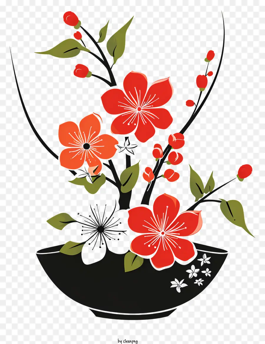 Arrangement Floral Zen，Noir Vase PNG