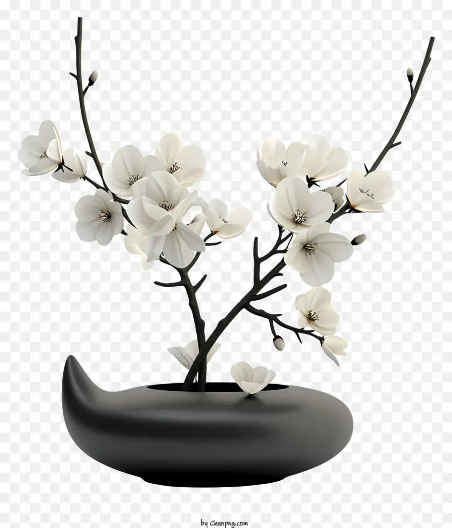 Arrangement Floral Zen，Arbre En Fleurs Blanches PNG