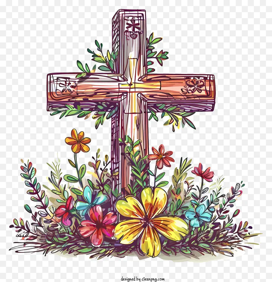 Bonne Croix De Pâques，Floral De La Croix PNG