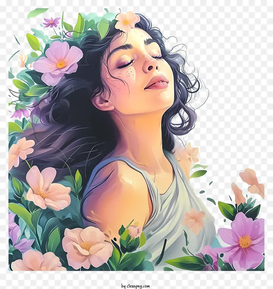 Femme Pastel Et Fleurs，Peinture PNG