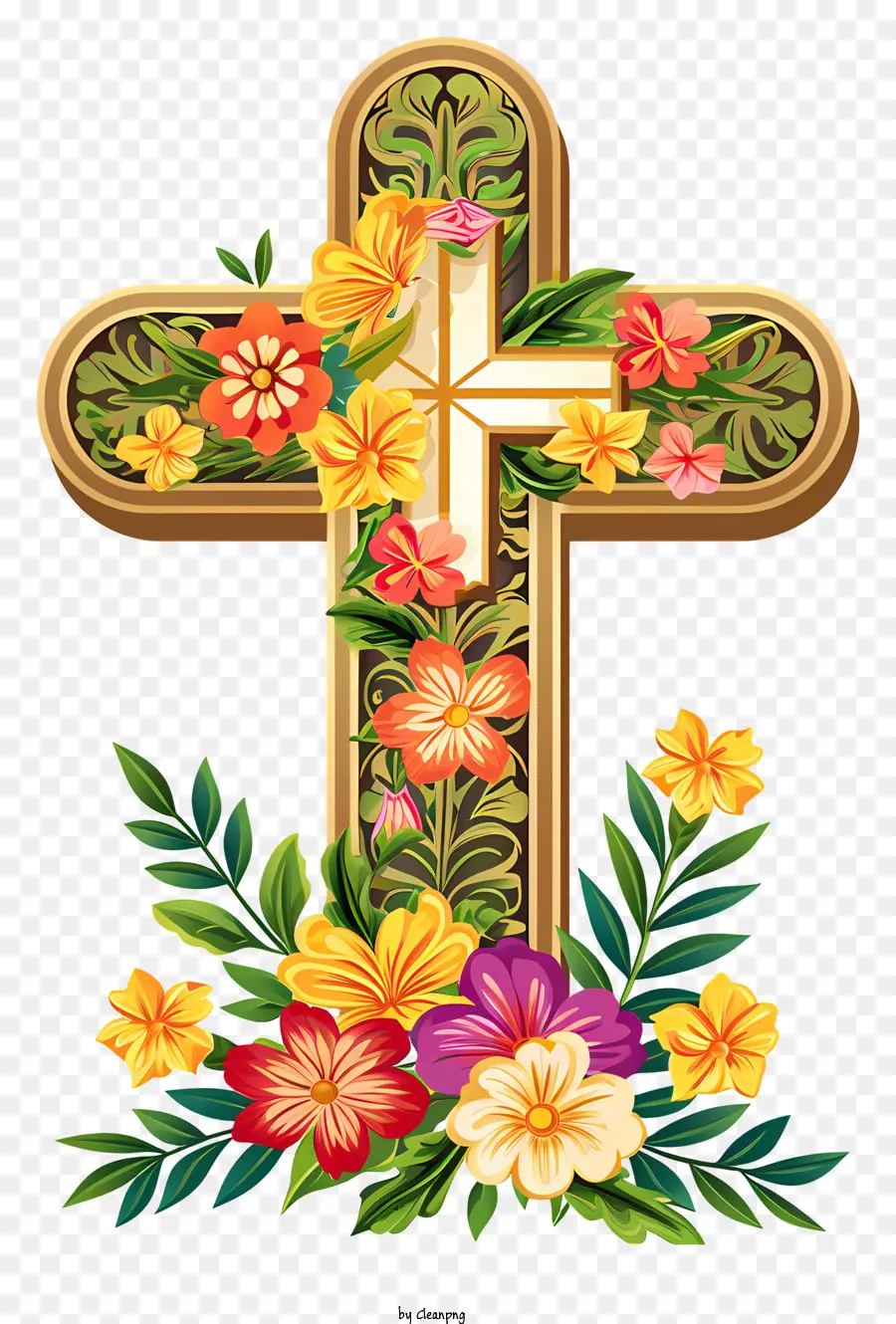 Joyeuses Pâques Croix，Croix Florale PNG