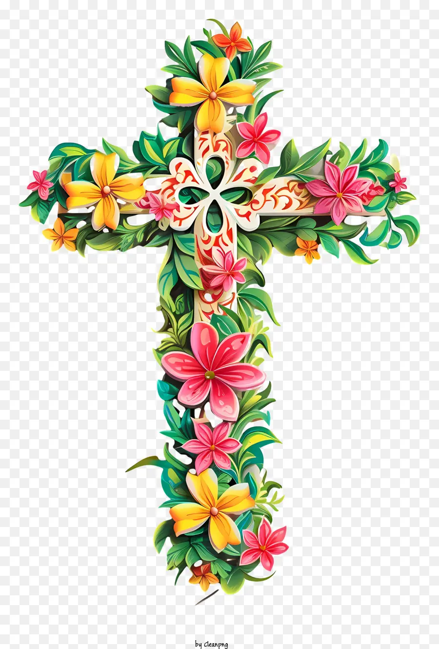 Bonne Croix De Pâques，Fleurs Colorées PNG